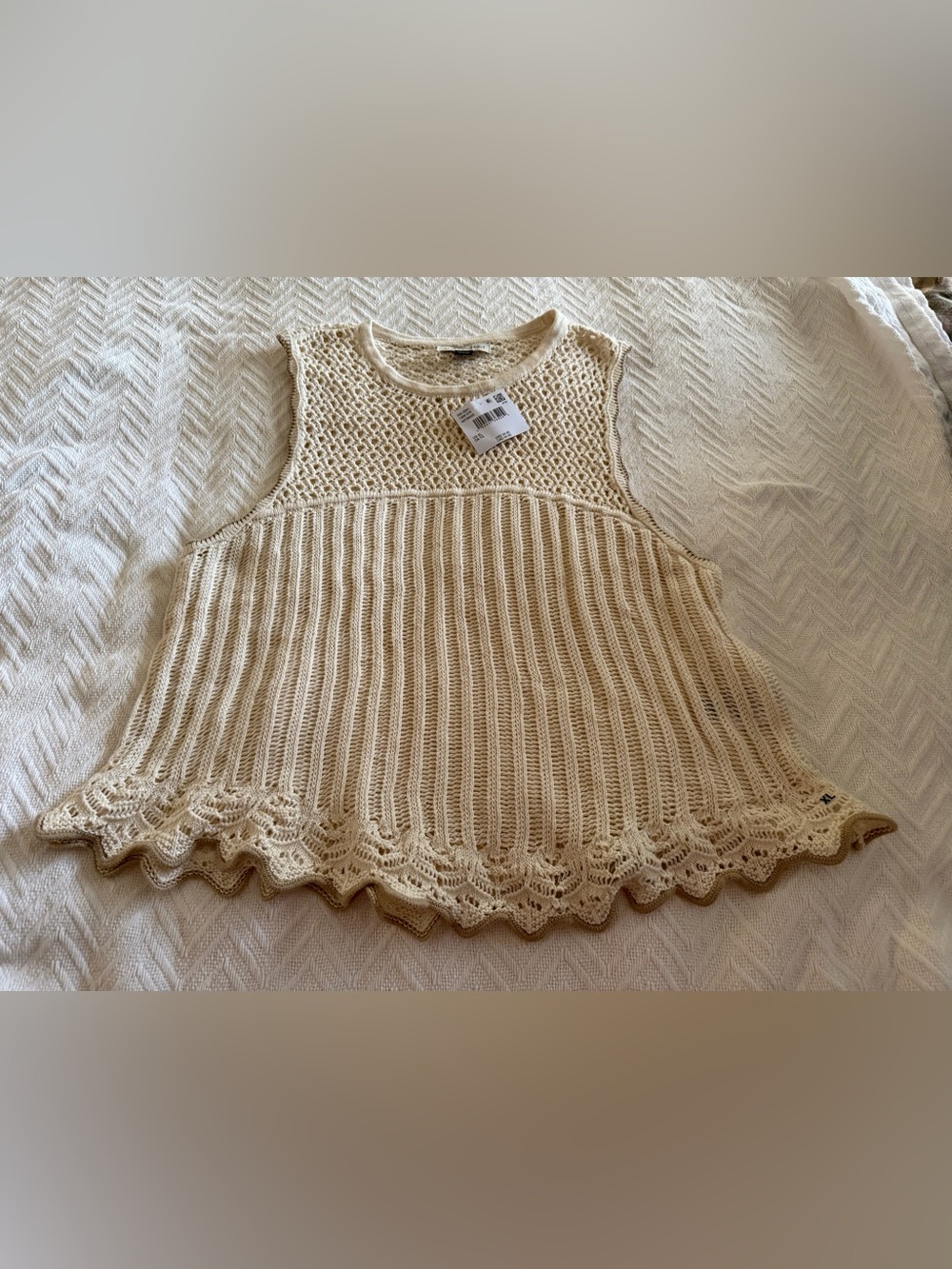 American Eagle Outfitters Cream Openwork Crochet Sweater Tank